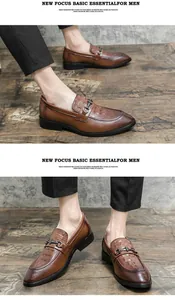 Mocasines clásicos de cuero con relieve de cocodrilo marrón para hombre con hebilla