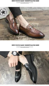 Detalle de mocasines de negocios para hombre con grabado de cocodrilo en marrón y negro