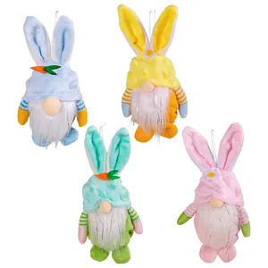 Set of 4 colorful Easter bunny gnome plush pendants for cute home holiday decorations