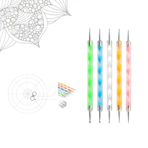 Dual-ended dotting pen set for mandala painting and nail art design, multi-color handles.
