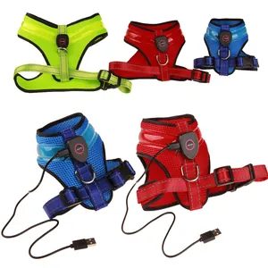 Adjustable LED glowing pet harness with USB rechargeable night safety light
