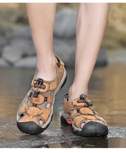 Sandalias de cuero profesionales para hombre para senderismo con punta cerrada transpirable