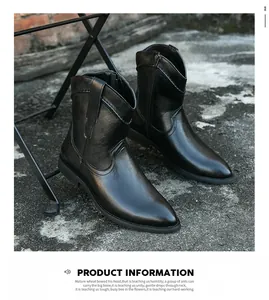Vue détaillée de bottes de cowboy noires avec bout pointu et fermeture éclair latérale