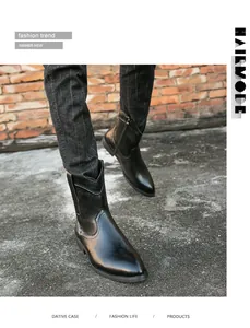 Vue détaillée de bottes de cowboy noires à bout pointu avec fermeture éclair latérale