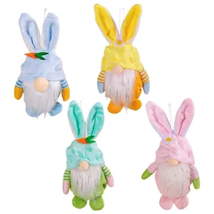 Set of four colorful Easter bunny gnome plush pendants for festive home table decoration