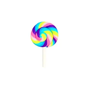 Colorful rainbow swirl lollipop brooch made of polymer clay for bag or clothes decoration.