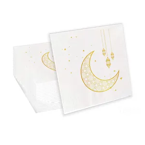 Servilletas desechables blancas con motivos dorados de luna y estrellas, paquete de 16