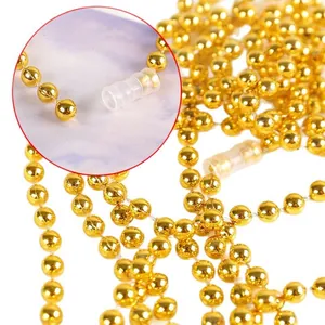 Collier de perles en plastique doré brillant pour décoration de fête et festival