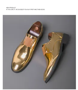 Detailed close-up of shiny gold metallic monk shoes for men's stage performance