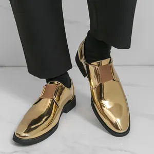 Shiny gold metallic monk strap shoes for men performance and parties