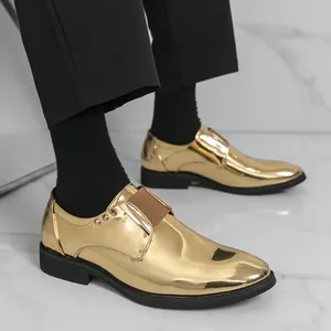 Stylish men's metallic gold shiny monk strap shoes for performance and parties
