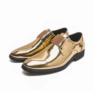Shiny gold patent leather men's slip-on shoes for stage performance and parties