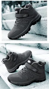 Detailansicht warmer hoher Senioren-Wanderschuhe mit dickem Fleecefutter und Klettverschluss