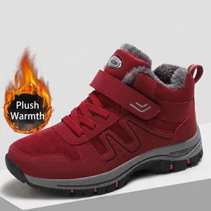 Unisex Senioren Wanderschuhe Schweins-Nubukleder Fleece-Futter Winter Warme Baumwollschuhe Rutschfeste High-Top Klettverschluss Sneaker