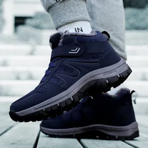 Marineblaue hohe Winterstiefel für Damen und Herren mit warmem Fellfutter und Outdoor-Sohle