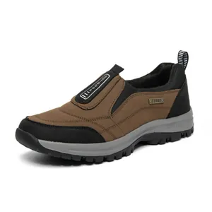 Men's outdoor brown casual slip-on shoes with waterproof non-slip rugged thick sole