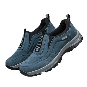 Men's blue suede outdoor slip-on shoes with non-slip thick soles for casual wear