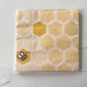 Servilletas de fiesta cuadradas de abejas con estampado de panal amarillo e ilustración