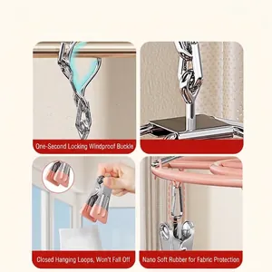 Multifunktionaler Wäscheständer aus Edelstahl mit winddichtem 360°-Haken und Clips.