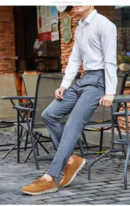 Herren braune Brogue-Wanderschuhe kombiniert mit grauen Hosen für Freizeitoutfits
