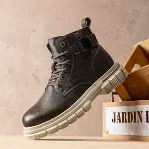 Men British Style Martin Boots High Top Workwear Leather Boots Thick Sole Waterproof Anti Slip Outdoor Hiking Boots For Men