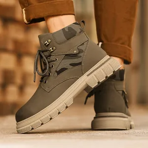 Durable men's high-top camouflage work boots with thick waterproof non-slip sole