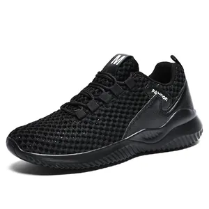 Ademende zwarte mesh hardloopschoenen voor heren met lichtgewicht zool en hol ontwerp
