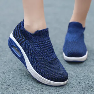 Dames Luchtkussen Flyknit Sneakers Mode Plateau Rockerzool Schoenen Ademend Slip-on Sok Wandelschoenen Grote Maten