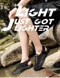 Close-up of black men's Thai woven sandals for casual beach and outdoor lifestyle wear
