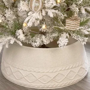 Cable Knit Christmas Tree Skirt White Cream Tree Collar 28 Inch Nordic Xmas Decor for Holiday Party Home Decoration