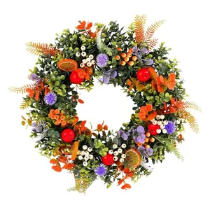 Vibrant artificial eucalyptus wreath with summer fruits and lavender for front door decor