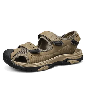 Sandales d'extérieur kaki pour hommes avec semelle antidérapante et bandes velcro réglables