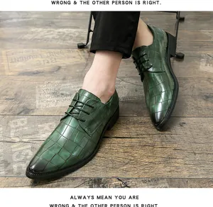 Zapatos de vestir verdes con punta para hombre y patrón de cocodrilo para negocios