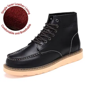High-quality black genuine leather high-top Martin boots with breathable inner lining