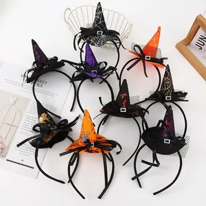 Halloween Witch Hat Headband Spider Web Bat Pattern Rhinestone Decor Party Hair Accessory For Women Kids Holiday Costume Accessory