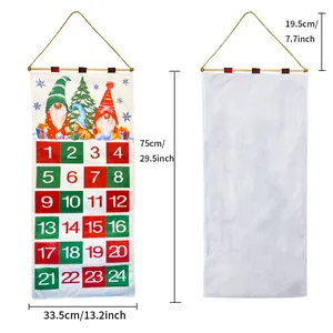 Weihnachts-Adventskalender mit Gnom, 24 Taschen, Maße 75x33,5 cm für die Wandmontage Deko