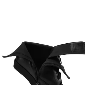 Detailed view of the side zipper and inner lining of black platform lace-up ankle boots