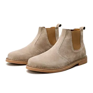 Stivali Chelsea da uomo in pelle scamosciata beige per autunno e inverno