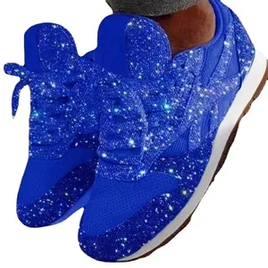 Sparkly blue sequin platform sneakers with breathable rhinestone finish
