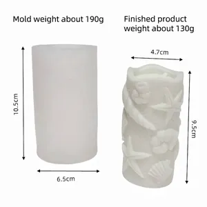 Cylindrical ocean-themed silicone candle mold featuring starfish and shells patterns