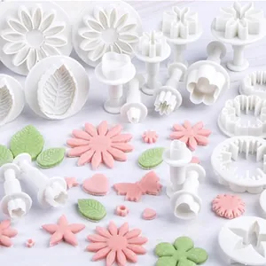 33-piece plastic fondant plunger cutter set for cake decorating and biscuit embossing