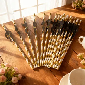 Disposable paper straws with muscle man silhouettes for fun party decorations and drinks use.