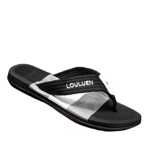 Rutschfeste Herren-Flip-Flops in Schwarz und Grau mit gewebten Riemen und LOULUEN