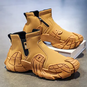 Men's High-Top Work Boots 2024 Autumn Waterproof Non-Slip Side Zipper Martin Boots PU Leather Outdoor Sports Shoes For Men