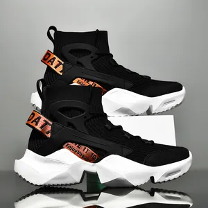 Men High Top Basketball Shoes Breathable Knitted Sock Sneakers Anti Slip Shock Absorbing Thick Sole Dad Shoes Sport Running Casual Streetwear