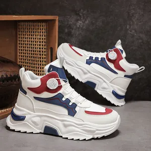 High-Top-Herren-Sneaker mit Drehverschluss und dicker Plateausohle in Weiß
