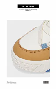 Gros plan sur la pointe d'une basket décontractée avec textures en cuir beige et marron.