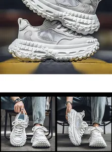 Sneaker chunky in mesh bianco con spessa suola platform stile pneumatico per uomini.