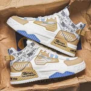 Baskets Montantes pour Hommes Tendance Bloc de Couleur Imprimé Graffiti Chaussures Décontractées Résistant à l'Usure Antidérapant pour Adolescents