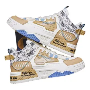 Baskets montantes tendance pour hommes en kaki et bleu, chaussures de sport décontractées
